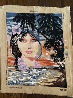 Vintage Royal Paris Evasion Needlepoint Canvas 15809 Completed France Unframed